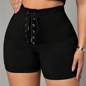 SHEIN SXY Garment Eyelet Lace Up Front Shorts